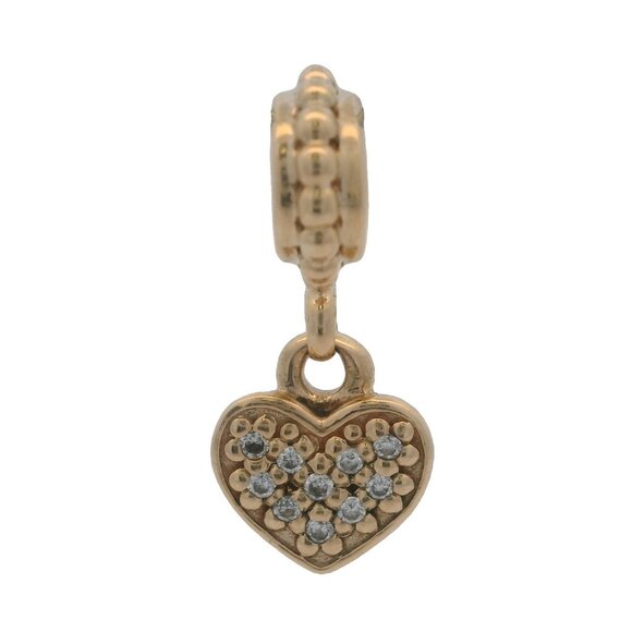 Pandora Retired 14kt Yellow Gold and Diamond Pave Brilliant Heart Dangle Charm - Picture 3 of 6